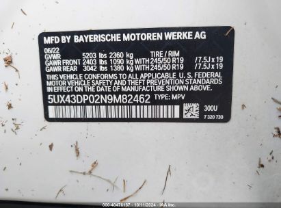 Lot #2995286013 2022 BMW X3 SDRIVE30I