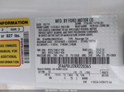 Lot #3037527852 2019 FORD FUSION HYBRID SE