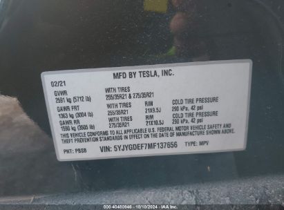 Lot #2992826750 2021 TESLA MODEL Y PERFORMANCE DUAL MOTOR ALL-WHEEL DRIVE