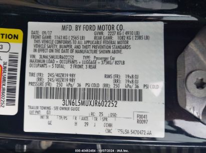 Lot #2992826199 2018 LINCOLN MKZ HYBRID RESERVE