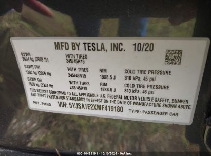 Lot #2992826168 2021 TESLA MODEL S LONG RANGE DUAL MOTOR ALL-WHEEL DRIVE/LONG RANGE PLUS DUAL MOTOR ALL-WHEEL DRIVE