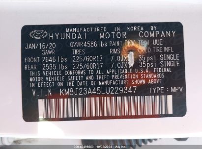 Lot #2995300630 2020 HYUNDAI TUCSON SE