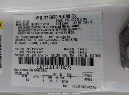 Lot #2995300621 2020 LINCOLN MKZ HYBRID RESERVE