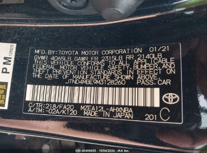 Lot #2995300610 2021 TOYOTA COROLLA SE NIGHTSHADE EDITION