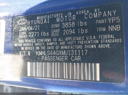 Lot #2997777125 2021 HYUNDAI ELANTRA SEL