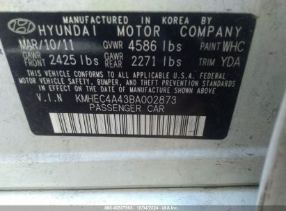 Lot #2996534227 2011 HYUNDAI SONATA HYBRID