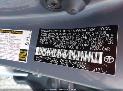 Lot #2990354280 2021 TOYOTA COROLLA HYBRID LE