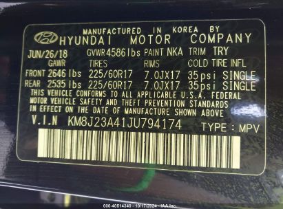 Lot #2995284841 2018 HYUNDAI TUCSON SE