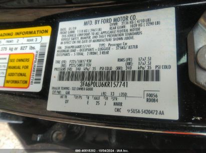 Lot #2995300568 2019 FORD FUSION HYBRID SE