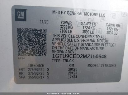 Lot #2995300426 2021 GMC SIERRA 1500 4WD  SHORT BOX ELEVATION