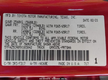 Lot #2995284291 2021 TOYOTA TACOMA TRD SPORT