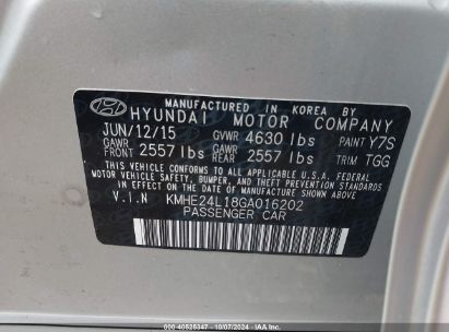 Lot #2992825742 2016 HYUNDAI SONATA HYBRID SE