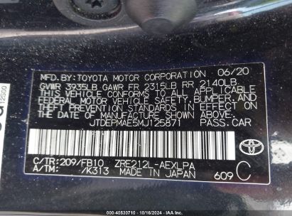 Lot #2995283834 2021 TOYOTA COROLLA LE