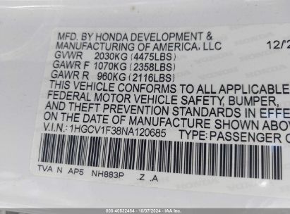 Lot #2986682071 2022 HONDA ACCORD SPORT