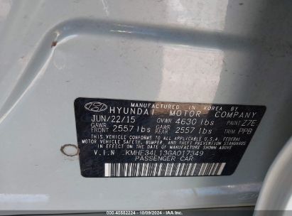 Lot #3034053675 2016 HYUNDAI SONATA HYBRID LIMITED