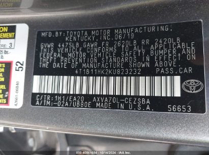 Lot #3035076770 2019 TOYOTA CAMRY SE