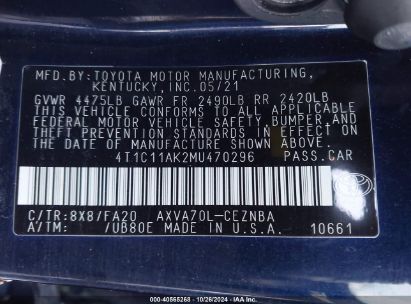 Lot #2992824876 2021 TOYOTA CAMRY LE