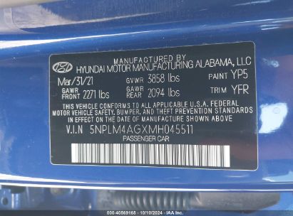 Lot #2992824862 2021 HYUNDAI ELANTRA SEL