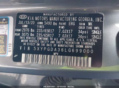 Lot #2995299152 2020 KIA SORENTO 2.4L LX