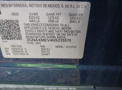 Lot #2996533624 2022 CHEVROLET EQUINOX FWD RS