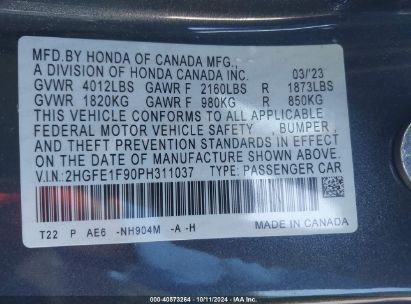 Lot #2995282624 2023 HONDA CIVIC TOURING