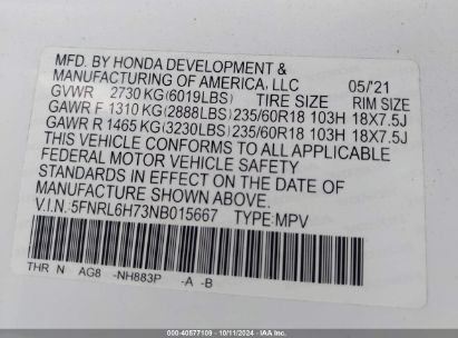 Lot #2992824310 2022 HONDA ODYSSEY EX-L