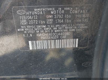 Lot #2992824151 2012 HYUNDAI ELANTRA GLS (ULSAN PLANT)