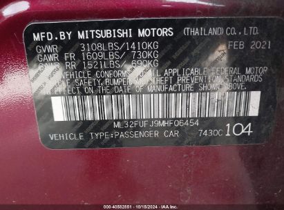 Lot #2995299584 2021 MITSUBISHI MIRAGE G4 CARBONITE EDITION/ES/LE