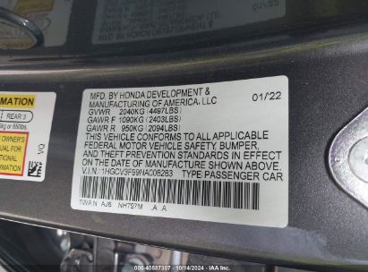 Lot #3001577122 2022 HONDA ACCORD HYBRID TOURING