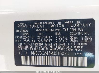 Lot #3035086431 2021 HYUNDAI TUCSON VALUE