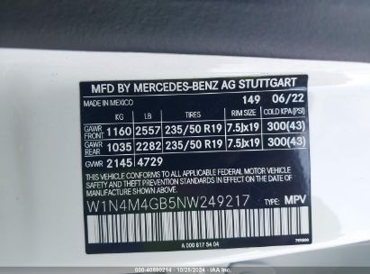 Lot #2995299266 2022 MERCEDES-BENZ GLB 250