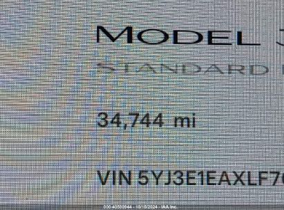 Lot #2995282998 2020 TESLA MODEL 3 STANDARD RANGE PLUS REAR-WHEEL DRIVE/STANDARD RANGE REAR-WHEEL DRIVE