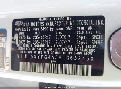 Lot #3035076044 2020 KIA SORENTO 3.3L LX