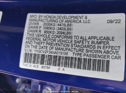 Lot #2995299484 2022 HONDA ACCORD SPORT 2.0T