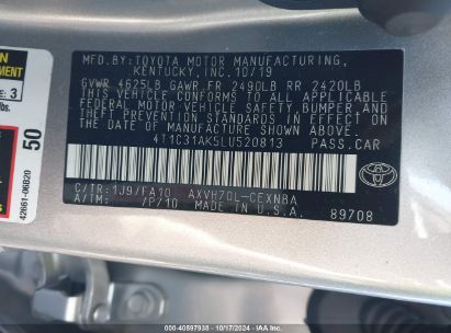 Lot #3035075954 2020 TOYOTA CAMRY LE HYBRID