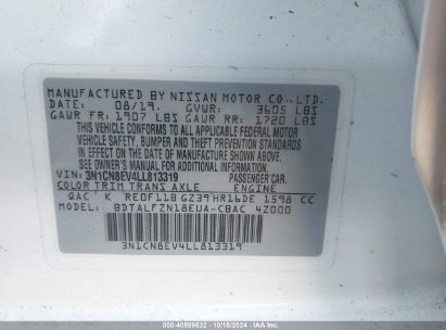 Lot #2995282813 2020 NISSAN VERSA SV XTRONIC CVT