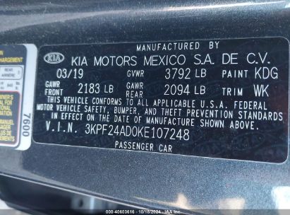 Lot #2995298866 2019 KIA FORTE FE