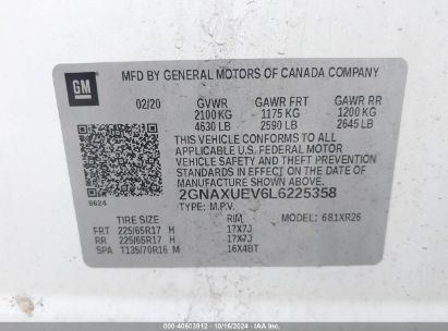 Lot #2995282149 2020 CHEVROLET EQUINOX AWD LT 1.5L TURBO