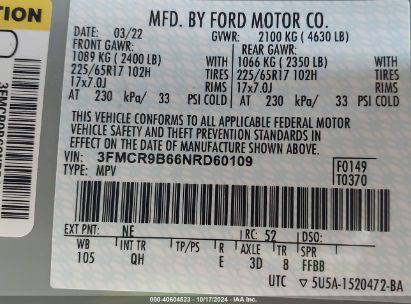 Lot #2991586859 2022 FORD BRONCO SPORT BIG BEND