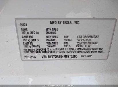 Lot #2992832950 2021 TESLA MODEL Y LONG RANGE DUAL MOTOR ALL-WHEEL DRIVE