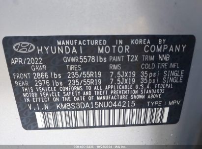 Lot #2992823915 2022 HYUNDAI SANTA FE HYBRID SEL PREMIUM