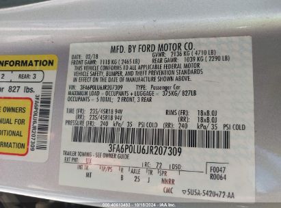 Lot #3053064405 2018 FORD FUSION HYBRID SE