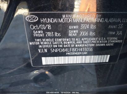 Lot #3034053575 2019 HYUNDAI ELANTRA SEL