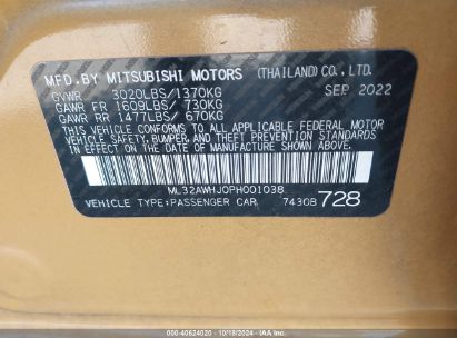 Lot #3035086288 2023 MITSUBISHI MIRAGE BLACK EDITION/RALLIART/SE