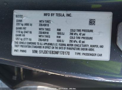 Lot #3002837355 2022 TESLA MODEL 3 LONG RANGE DUAL MOTOR ALL-WHEEL DRIVE