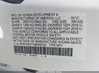 Lot #2995301024 2021 HONDA PILOT AWD BLACK EDITION