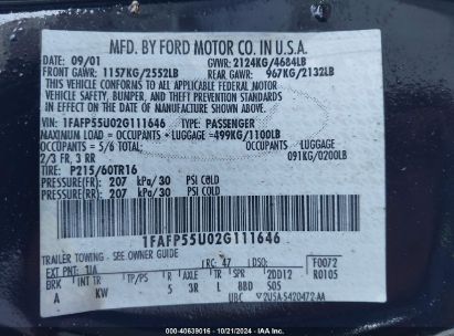 Lot #2992830122 2002 FORD TAURUS SES