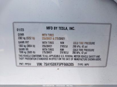 Lot #2995281774 2023 TESLA MODEL Y AWD/PERFORMANCE DUAL MOTOR ALL-WHEEL DRIVE