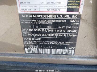 Lot #2989127414 2008 MERCEDES-BENZ ML 350 4MATIC