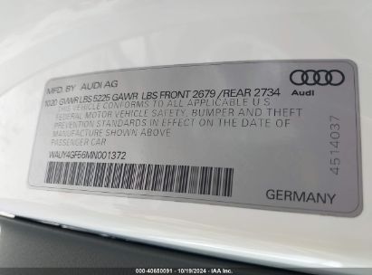 Lot #2992833645 2021 AUDI S5 CABRIOLET PRESTIGE TFSI QUATTRO TIPTRONIC